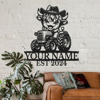 Personalized Highland Cow Name metal Signs,Custom Highland Cow Metal Shed Wall Decor,Black Metal Wall Art Plaques Outdoor wall Decorative Signage (Style B)