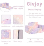 Toddler Chair Kids Couch, 2-in-1 Toddler Soft Sherpa Couch Fold Out Armchair with Removable Cover, Convertible Reading Chair Toddler Sofa for Kids, Glow in The Dark Purple Horse