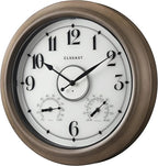 CLXEAST Illuminated Outdoor Clocks Waterproof 18 Inch with Smart Sensor,Large Outdoor Pool Clock with Temperature & Hygrometer,Grey Oak/Faux Barnwood,House Warming Gifts New Home