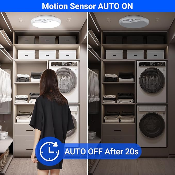 Rechargeable Motion Sensor Ceiling Light with Remote,Battery Powered Wireless Shower Lights,7.5in 600LM,10000mAh Battery Operated Ceiling Closet Light for Kitchen, Closet, Bathroom, Hallway