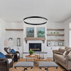 MADEM Room Decor Modern LED Pendant Light 1-Ring Circular Contemporary Chandelier 23.6'' Flush Mount Pendant Lighting for Living Dining Room Bedroom, 6000K Cool White, Black