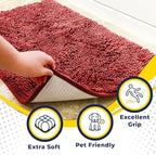 Muddy Mat® 4-Piece Red Medium 30"X19" AS-SEEN-ON-TV Highly Absorbent Microfiber Door Mat, Bath Mat and Pet Rug, Non Slip Thick Washable, Soft Chenille for Kitchen Bathroom Bedroom Indoor and Outdoor