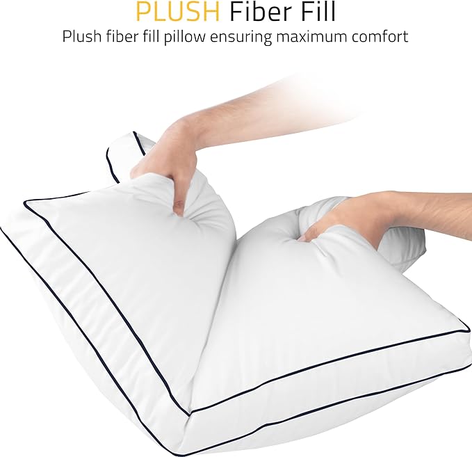 Utopia Bedding Bed Pillows for Sleeping Queen Size (Navy/White), Set of 2, Cooling Hotel Quality, Gusseted Pillow for Back, Stomach or Side Sleepers