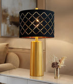 RORIANO 24" Modern Table Lamp for Living Room Bedroom, Gold Nightstand Resin Lamp with Black Grid Shade