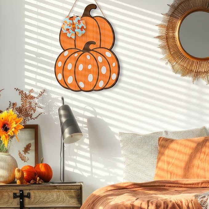 COLOR VALLEY ART Wooden Pumpkin Door Sign, Fall Decor Wall Art, 8.7x11.8 inches, Rustic Thanksgiving Decorations for Porch