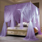 VETHIN 4 Corners Post Princess Bed Canopy Curtain Double Layer Cozy Drape Netting 4 Opening Mosquito Net for Girls & Adults Bedroom Decoration Accessories (Double Purple, 47" W*78" L*82"*H/Twin)