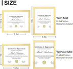 Vittanly 8.5x11 Picture Frames Set of 9, Shatter Resistant Plexiglass, Display 6x8 Pictures with Mat or 8.5x11 without Mat, Photo Frames for Wall or Tabletop, Engineered Wood, Gold