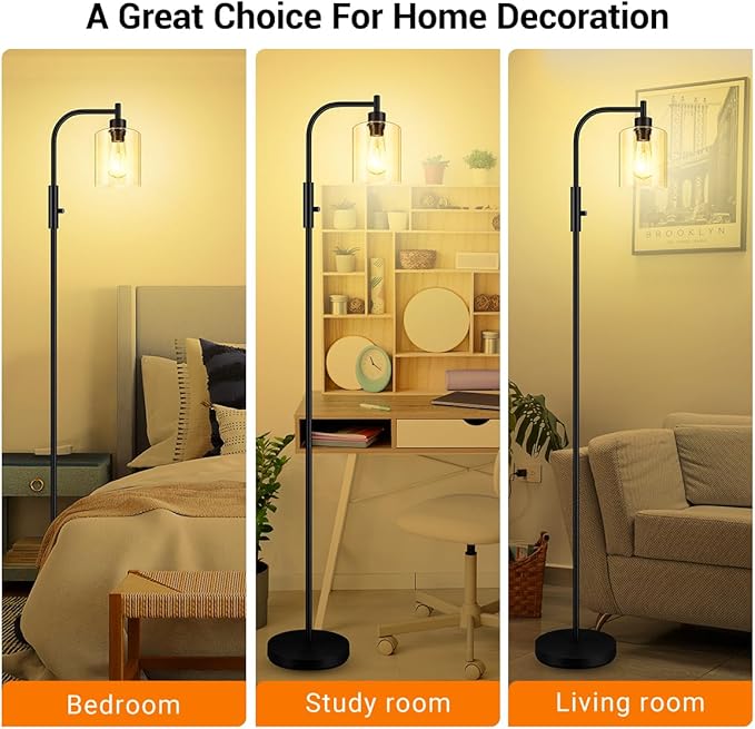 BoostArea Dimmable Floor Lamp, Standing Lamp with Glass Lampshade, 6W LED Bulb Included, Modern Standing Lamp, Bright LED Lamp for Living Room and Bedroom, Office