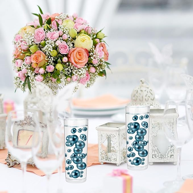 100PCS Navy Blue Faux Pearls Beads for Centerpiece Vases, Vase Filler Faux Pearls, No Holes Filler Beads for Party Anniversary Birthday Wedding Table Decor, 14/20/30mm