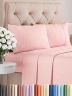 Twin Sheets Set 4 Piece - Includes 2 Pillowcases - Bed Sheets Twin Size - Soft Hotel Luxury Bedding - Cooling, Comfy, Cozy & Breathable - 1 Flat & 1 Fitted & 2 Pillowcases w/ Deep Pockets - Baby Pink