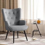 Furnimart Grey Velvet Accent Chair Mid Century Modern Living Room Chairs; Comfy Armchair Leisure Vanity Guest Wingback Chair for Office Study Vanity Bedroom Waiting Room