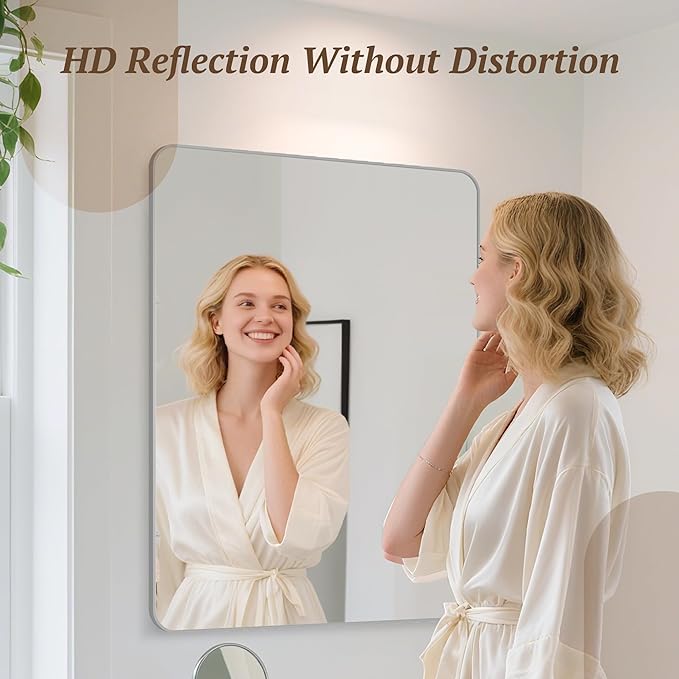 Bathroom Mirror 48" x 36", Large Rectangle Wall Mirror, Silver Metal Frame Wall Mounted Mirrors for Bathroom, Vanity, Bedroom, Entryway Decor(Horizontal/Vertical)