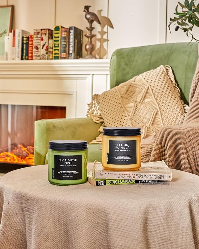 M&SENSE Eucalyptus & Mint Soy Candles for Home Scented, 11.6oz 70 Hour Burn Aromatherapy Candle Gift for Stress Relief, Meditation, Yoga, Relaxing SPA, Reusable Jar for Men and Women