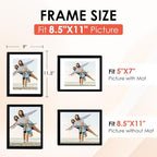 FIXSMITH 8.5x11 Picture Frame Set of 6, Black Photo Frame with HD Plexiglass, Display Pictures 5x7 with Mat or 8.5x11 Without Mat, Multi Picture Frames Collage for Wall Decor