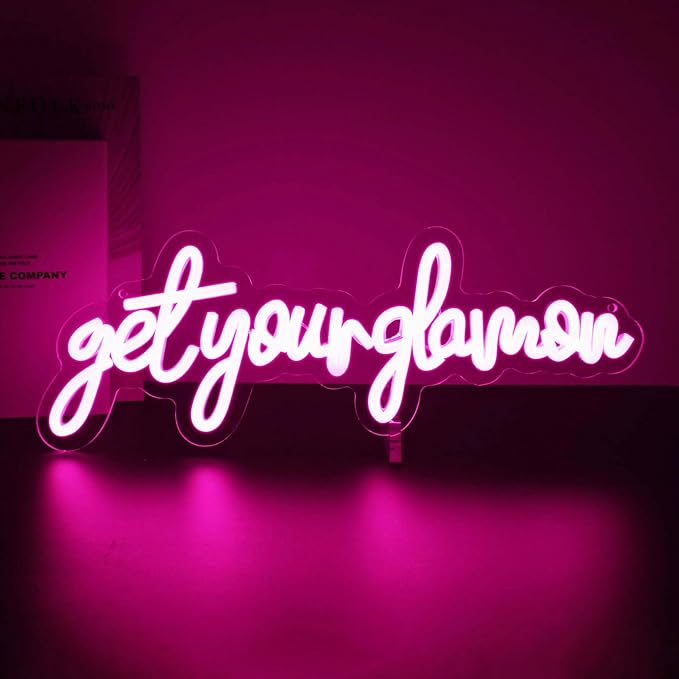 Get Your Glam On Neon Sign, Neon Signs for Wall Decor Neon Pink LED Signs Room Neon Light Up Signs Home Decor for Bedroom Club Party Bar Shop USB Operated