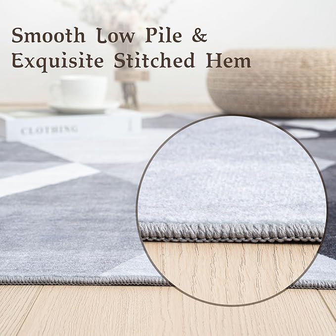 HOMFINE Washable Modern Area Rug - Geometric Style 9x12 Rugs for Living Room, Bedroom, Machine Washable Rug Soft Non Slip Non Shedding Area Rug - Grey, 9'x12'