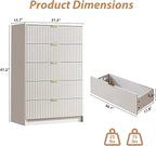 5 Drawer Dresser for Bedroom, Tall Dresser Chest of Drawers with Gold Handles, 32 Inch Wide Nightstand with for Bedroom, Living Rooms, Offices, and Entryways, White