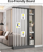 Wall Room Divider, Storage Cabinet Storage Display with Shelves, Modern Freestanding Wood Room Divider Screen, Wall Privacy Screens for Home Decorative (Grey+White,31.5" L x 9.5" W x 79.5" H)