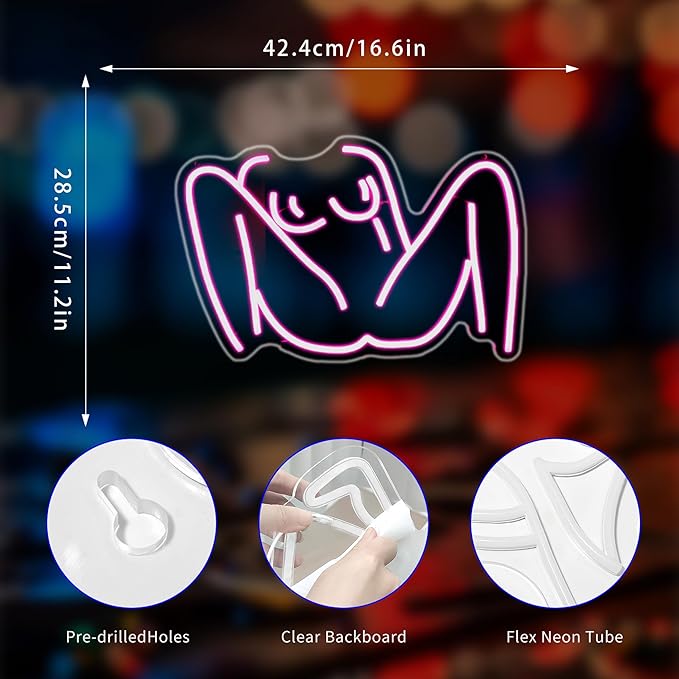 Lady Neon Sign, Neon Signs for Wall Decor Neon Pink Ladies Body LED Signs Room Neon Light Up Signs Home Decor for Bedroom Club Party Bar Shop USB Operated