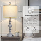 27" Tall Table Lamps for Living Room, 3-Way Dimmable Touch Control Farmhouse Vintage Table Lamps Set of 2 with USB C+A Ports and AC Outlets, Rustic Bedside Nightstand Lamp for Bedrooms Office Grey