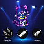 Cat Boba Tea Neon Sign, Neon Signs for Wall Decor Neon LED Signs Room Neon Light Up Signs Home Decor for Bedroom Club Party Bar Shop USB Operated