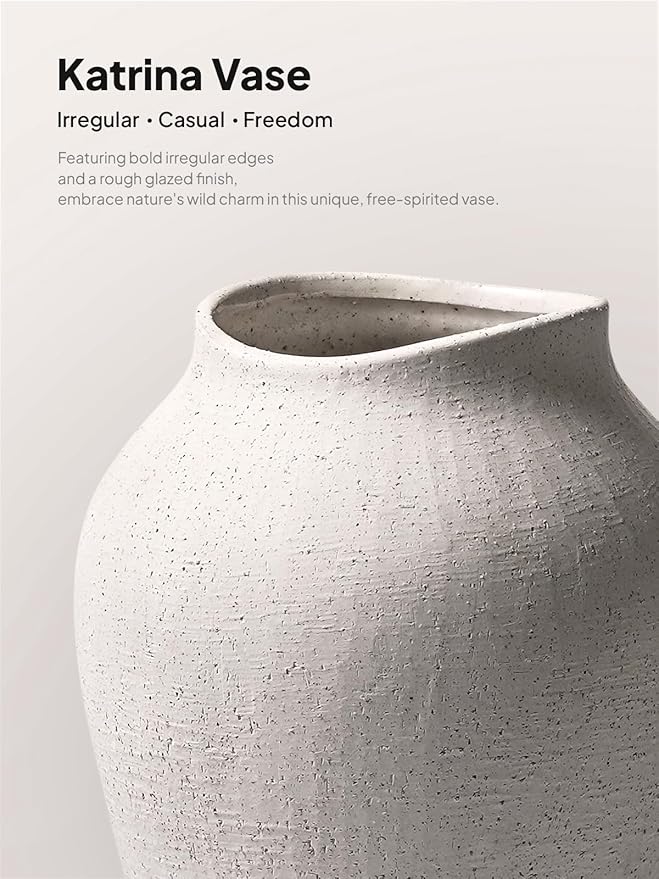 Large White Ceramic Vase,11.8 Inch Tall Floor Vase for Farmhouse Centerpieces, Rustic Living Room, Wedding & Home Decor