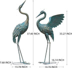 33-37 Inch Metal Crane Garden Statue Décor, Bird Garden Sculpture & Statues, Outdoor Decoration for Yard Patio Lawn Backyard Pool, Vintage Spread Wings Crane, Set of 2