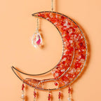 Agate Gemstone Dream Catcher 7 Chakra Tree of Life Dream Catcher with Rainbow Crystal Stones Handmade Dreamcatcher Wall Decor for Adults Boys Girls,Bedroom,Wedding,Garden,Bless Gift(Orange Moon)