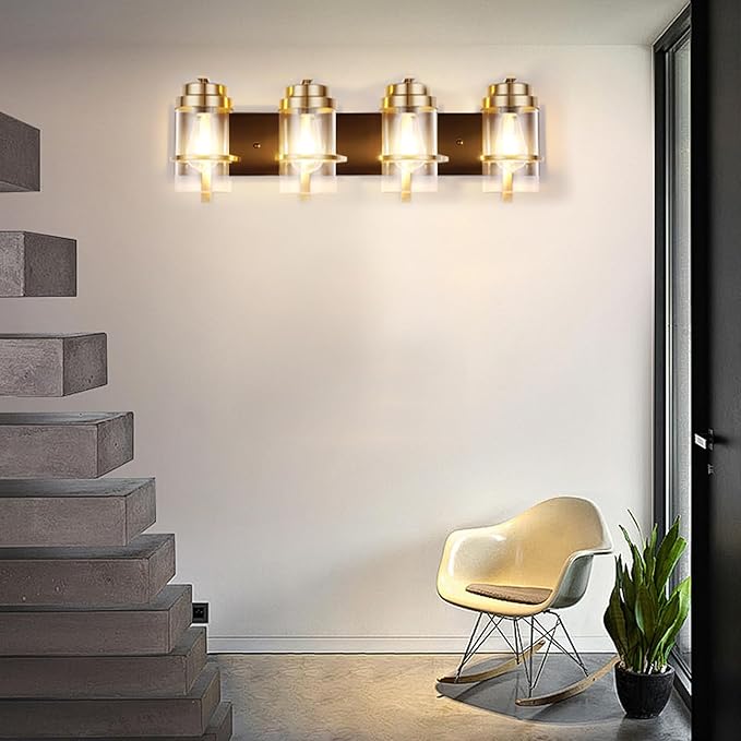 Black Gold Wall Sconces,Bathroom Vanity Light Fixtures,4 Lights Black Sconce Over Mirror,Farmhouse Bathroom Lights(Bulbs not Included)