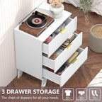 Fluted Dresser for Bedroom,3 Drawer Dresser for Closet,Storage Cabinet and Chest of Drawers with Gold Handle,TV Stand,Storage Organizer for Living Room,Hallway,Entryway,White