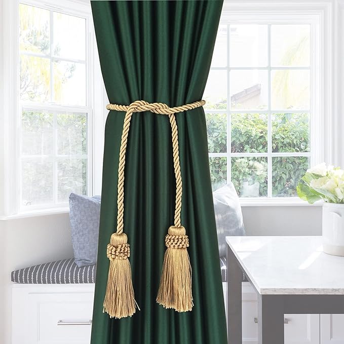 Fenghuangwu Curtain Tiebacks Handmade Decorative Curtain Holdbacks Rope with Tassel (Gold, 2P)