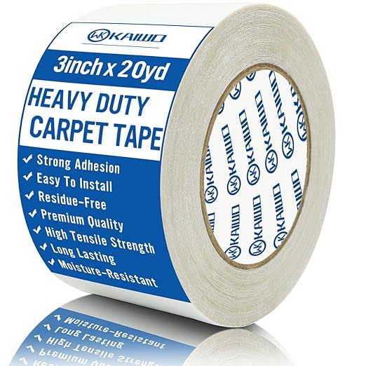 Heavy Duty Carpet Tape Double Sided 3 in x 20YD Rug Tape for Area Rugs on Carpet Perfect Rug Gripper for Holding Area Rugs Hardwood Floors Outdoor Rugs Stair Treads White.