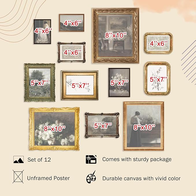 KBKBART Vintage Wall Art Prints, French Country Wall Decor Retro Countryside Landscape Canvas Painting, Classical Vintage Prints, Rustic Farmhouse Wall Art for Bathroom, Bedroom Living Room-UNFRAMED