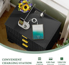 Fluted Nightstand with Charging Station, 24" Wide Bedside Table with 3 Large Storage Drawers, Modern Wood Side Table Night Stand, End Table Small Dresser for Bedroom, Living Room, Dorm, Black