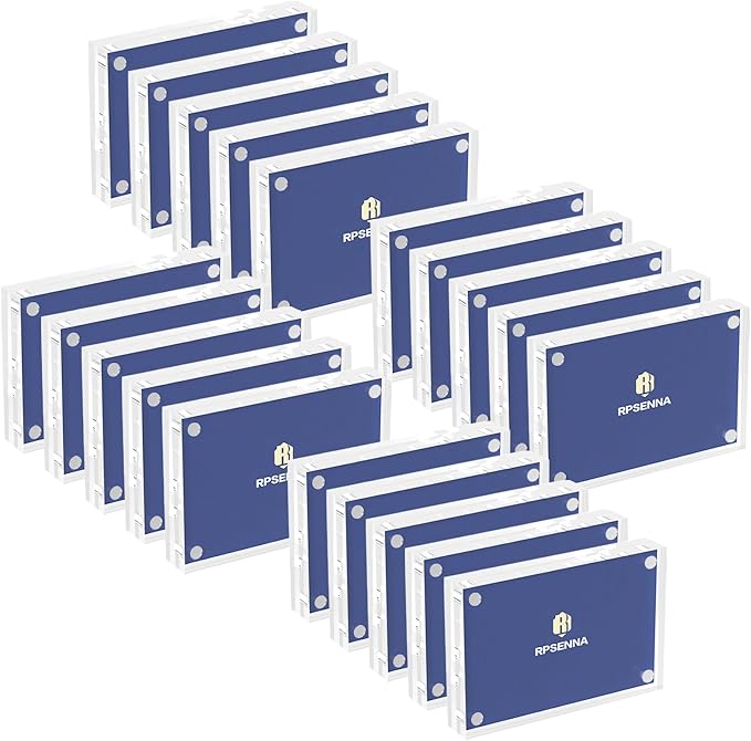 Mini Picture Frame 2.5x3.5 inch Acrylic Magnetic Photo Business Clear Card Frame 20mm Thick Double Sided Wallet Size Desktop Display Frames for Cards Photos Office Home Decor 20 PCS