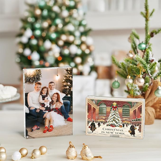 AITEE 4x6 Acrylic Picture Frames 3 Pack: 20% Thicker Block, Clear Picture Frames Freestanding Double Sided Magnetic Acrylic Lucite Frameless Transparent Square Photo Frame Gift for Wall and Desktop Display
