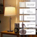 Table Lamps Set of 2, 22" to 30"Adjustable Height Bedside Lamps for Living Room 3 Color Temperatures Tall Nightstand Lamps Modern Brown Table Lamp for Bedroom Office End Table (Bulbs Included)