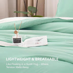 Litanika Comforters Mint Green Full Size, 3 Pieces Lightweight Solid Bedding Set & Collections, All Season Fluffy Bed Set (79x90In Comforter & 2 Pillowcases)