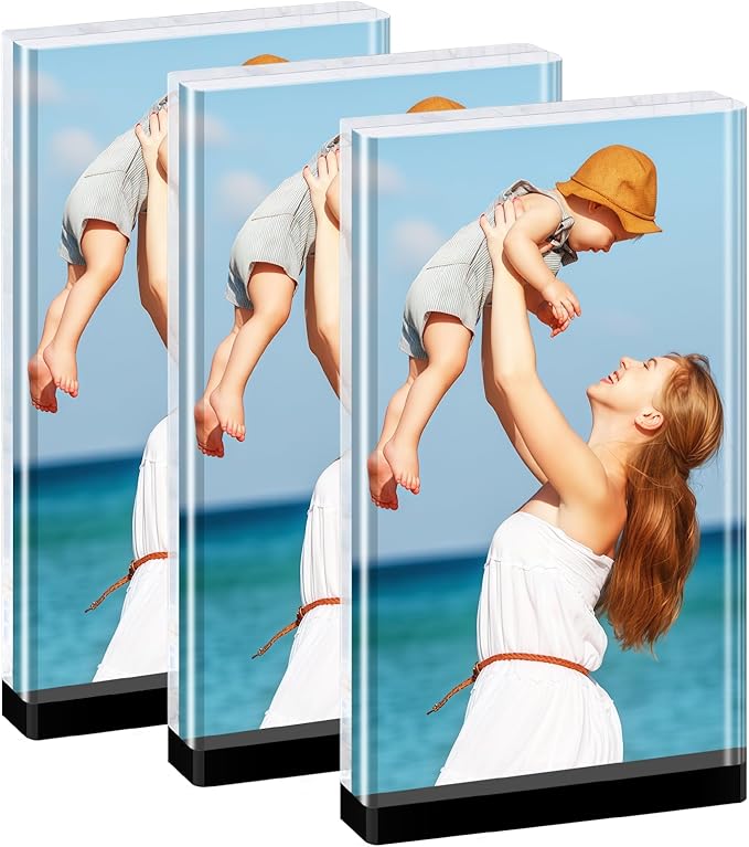 magnetic photo frames 3-Pack–10+10mm Thick Block /With Magnetic Base | Clear Stereoscopic 5x7 Desktop glass picture frame | Aesthetic Home Decor for Offices, Gifts & Memory Showcase (5×7 vertical)