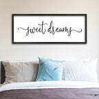 Sweet Dreams Above Bed Wall Decor Sign 40"x15" for Master Bedroom Over Bed Guest Room Wood Framed Wall Art (Black)