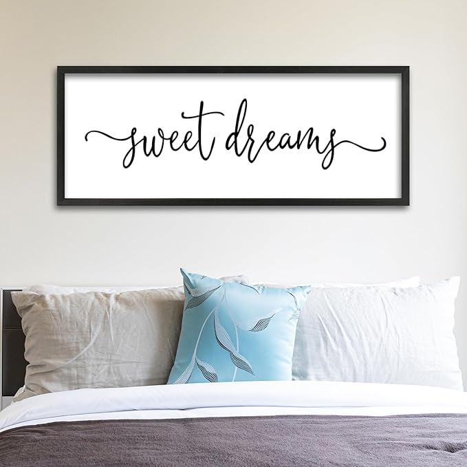 Sweet Dreams Above Bed Wall Decor Sign 40"x15" for Master Bedroom Over Bed Guest Room Wood Framed Wall Art (Black)