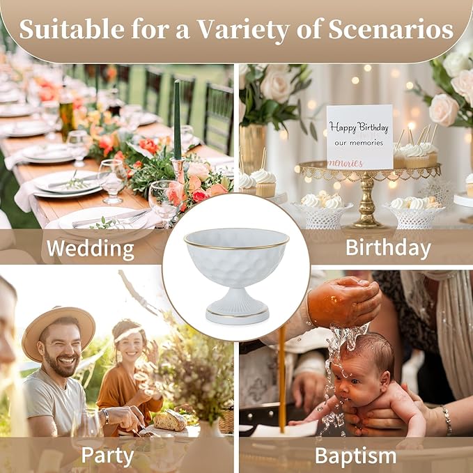 Sziqiqi White Vases for Wedding Centerpieces: 6.1in Metal Urn Vases Set of 2 Compote Vase for Decorations - Flower Arrangements Table Vase Plant Bowl for Wedding Party Event Home Decor