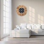 Honiway 16 Inch Wall Clocks, Rustic Wood Boho Sunburst Decorative Wall Clock Battery Operated Silent Non Ticking Farmhouse Large Wall Clocks for Living Room Kitchen Bedroom Home Decor (Rustic Brown)