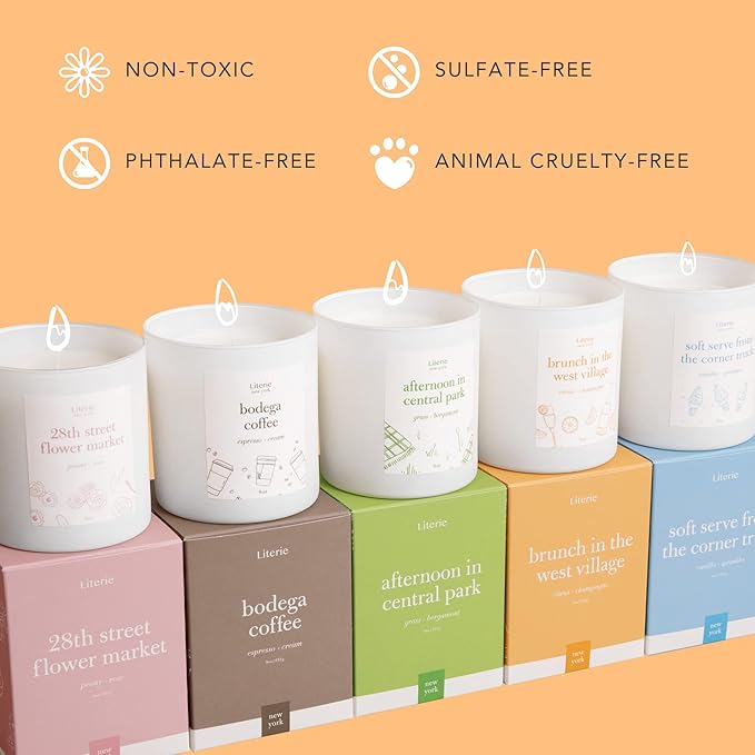 Literie NYC Inspired Scented Candle: 28th Street Flower Market - Peony & Rose Scent, 9oz, 50 Hour Burn, Vegan Soy & Coconut Blend Candle for Home Decor, Gift for Women & Men