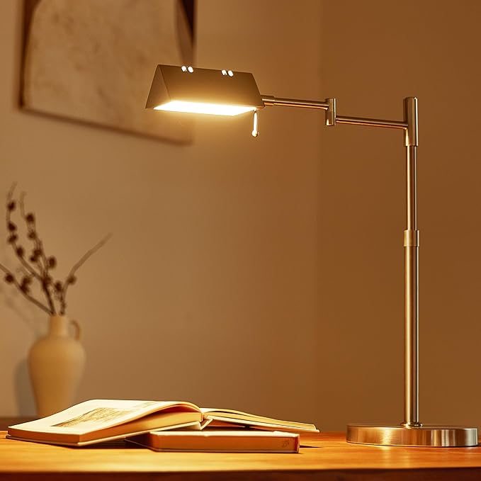 VONLUCE LED Desk Lamp, Adjustable Industrial Style Metal Table Lamp, Dimmable Reading Lamp for Living Room Bedroom Office, Brushed Nickel