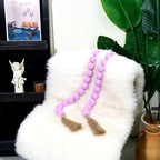 OMISHE 60" Long Large Wood Bead Garland with 1.6" Diameter Wooden Beads and Tassels, Rustic Farmhouse Country Wood Beads Garland for Home Tiered Tray Decor, Decorative Beads with Tassels Purple