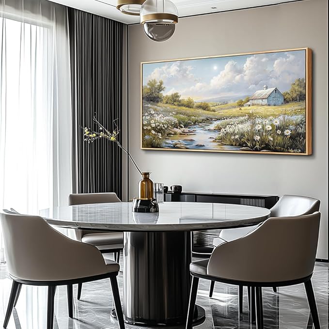 PHAOHUAXM Wall Art For Living Room Large Canvas Wall Decor For Bedroom Flower Watercolour Painting Office Decoration Countryside Scenery Mural Artwork Ready To Hang Home Decor 24x48 In Wood Framed