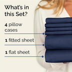 Full Sheets Set 6 Piece - Includes 4 Pillowcases - Bed Sheets Full Size - Soft Hotel Luxury Bedding - Cooling, Comfy, Cozy & Breathable - 1 Flat & 1 Fitted & 4 Pillowcases w/ Deep Pockets - Navy Blue