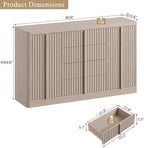 Buffet Cabinet with Storage, 60" Fluted Coffee Bar Cabinet with 4 Drawers & 2 Doors, Solid Wood Handle, Credenza Accent Storage Cabinet for Kitchen Living Dining Room, Natural Oak(1PCS)