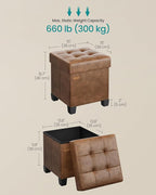 SONGMICS Storage Ottoman, Cube Ottoman with Legs, 15 x 15 x 15.7 Inches, Footstool, Footrest, 10 Gal. (37 L), Synthetic Leather, for Bedroom, Living Room, Dorm, Coffee Brown ULSF0512K03